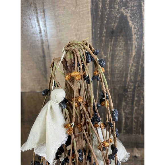 Weeping Willow Tree Autumn Halloween Bat Witches Hat Ghost Haunted Orange Black - Picture 2 of 10